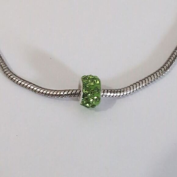 Silver Green with Green Rhinestones Charm for Pandora Style Bracelet - Picture 1 of 3